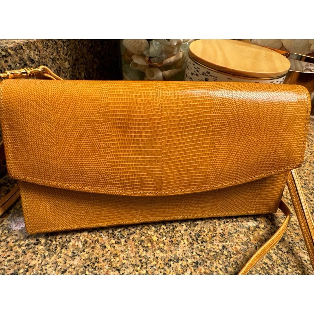 Bosca Crossbody Wallet Strap Purse Calfskin Reptile Finish-Beautiful Camel Color